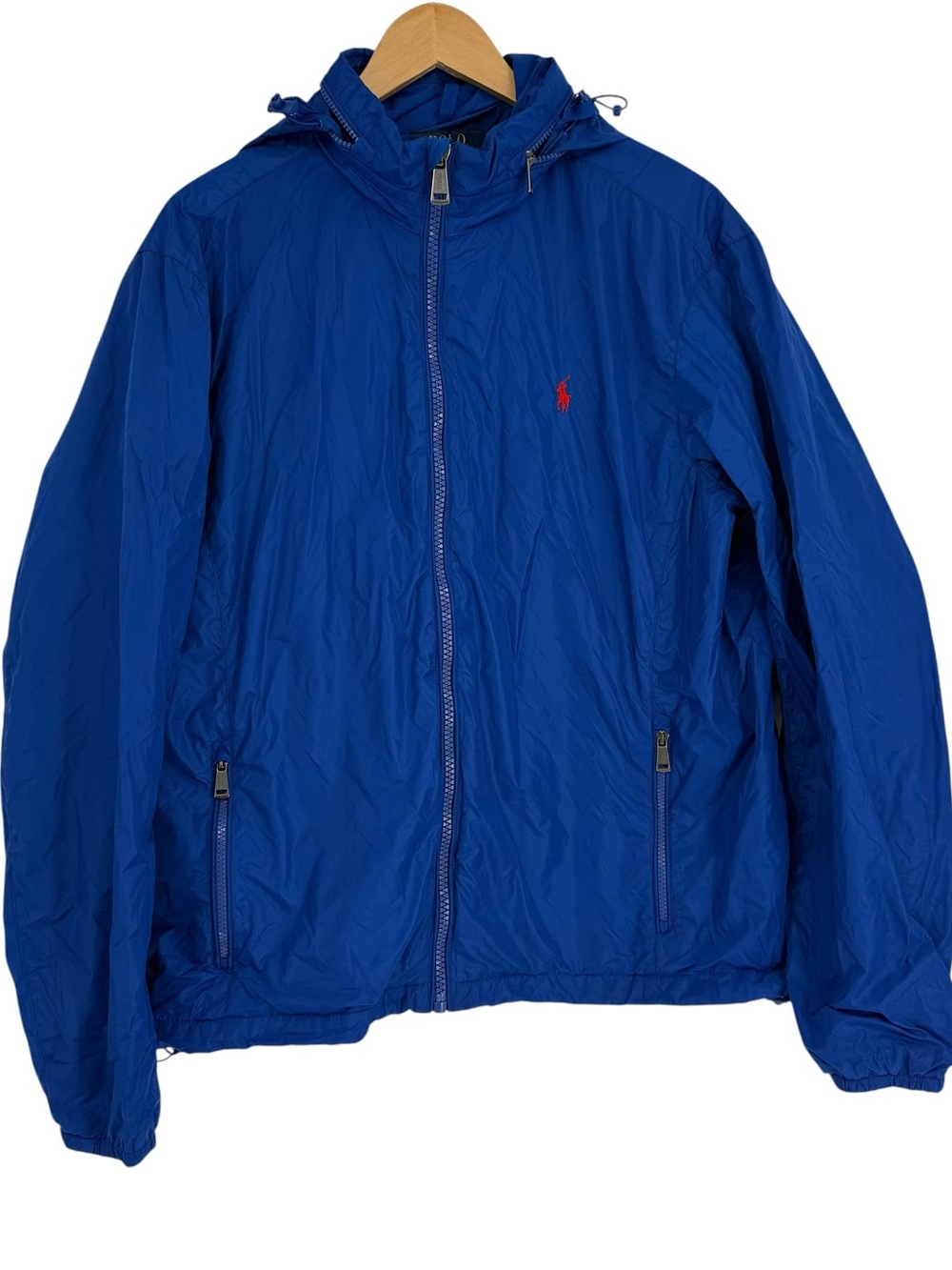 Polo Ralph Lauren Mens Windbreaker Jacket Blue Packable Zip Hood Large L